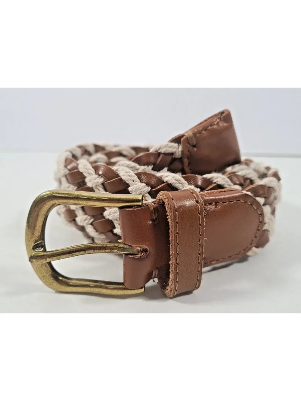 J. Crew Belt Braided Rope and Leather Men's Size Medium 1.5